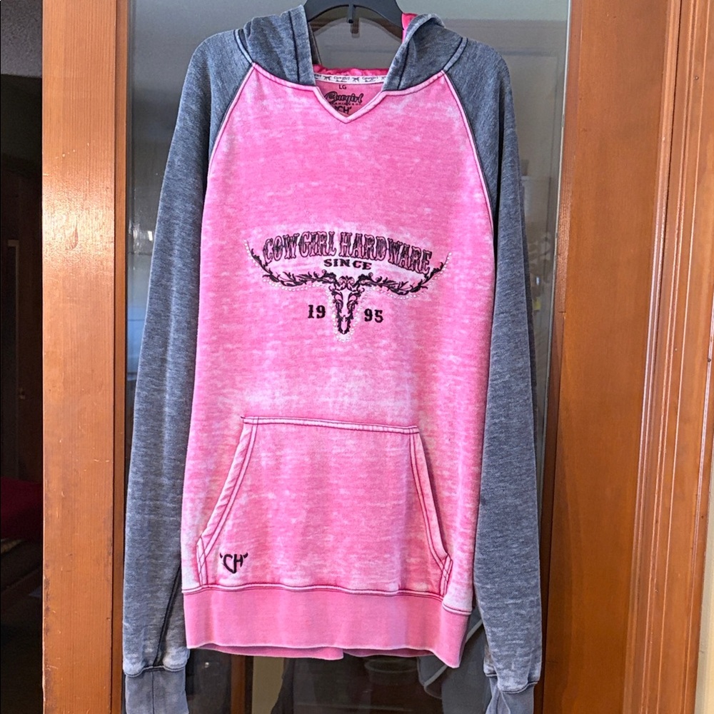 Cowgirl Hardware Pink and Gray Women's Hoodie Size L